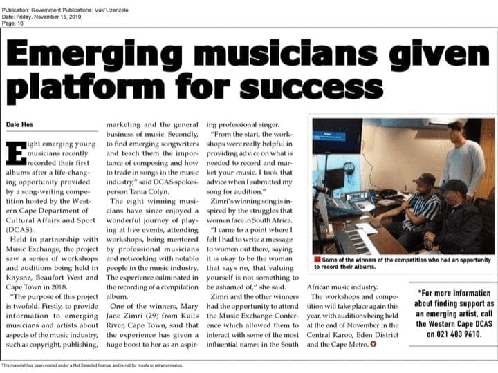 "Emerging musicians given platform for success" - Vuk'uzenzele